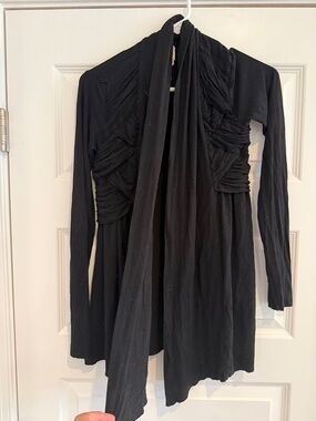 Anthropologie Black Long-Sleeve Draped Ruched Cardigan